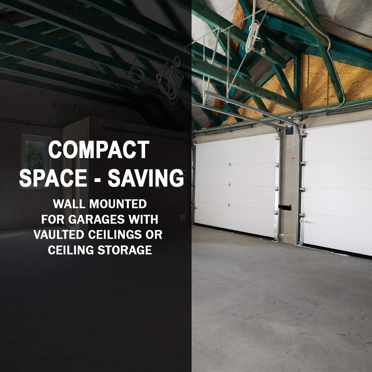 B6172H Wall Mount Smart Garage Door Opener, DC Motor Lifts up to 14Ft High 850Lbs, Black and 6072H-O Residential Wall Mounted Garage Door Opener, Black