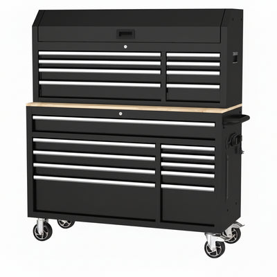 Modular Tool Storage 52 In. W Standard Duty Black Mobile Workbench Cabinet with 8-Drawer Top Tool Chest