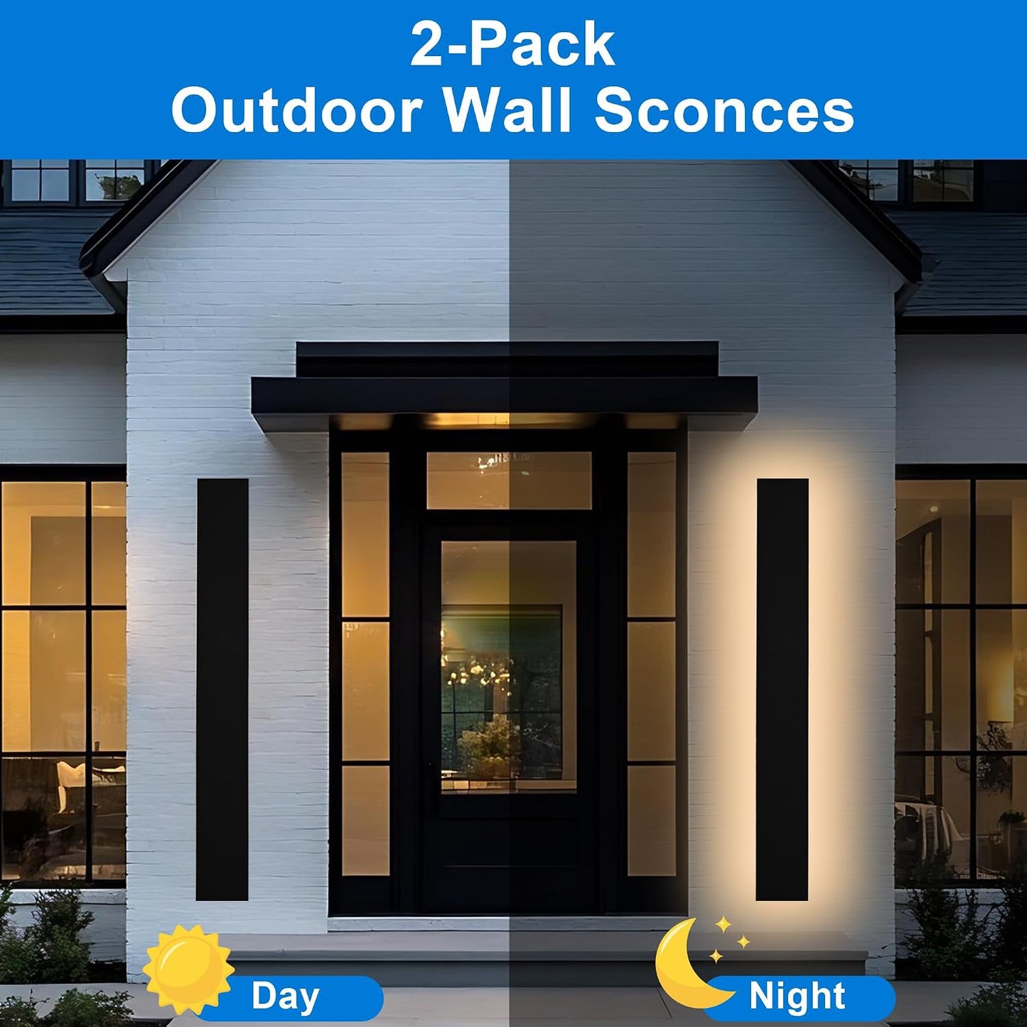 2 Pack 48 Inch Waterproof Outdoor Wall Light, 5.9 Inch Wide Linear Outdoor Garage Lighting Fixtures Long Exterior LED Wall Light for Porch Garage Patio, 3000K-6000K 5CCT