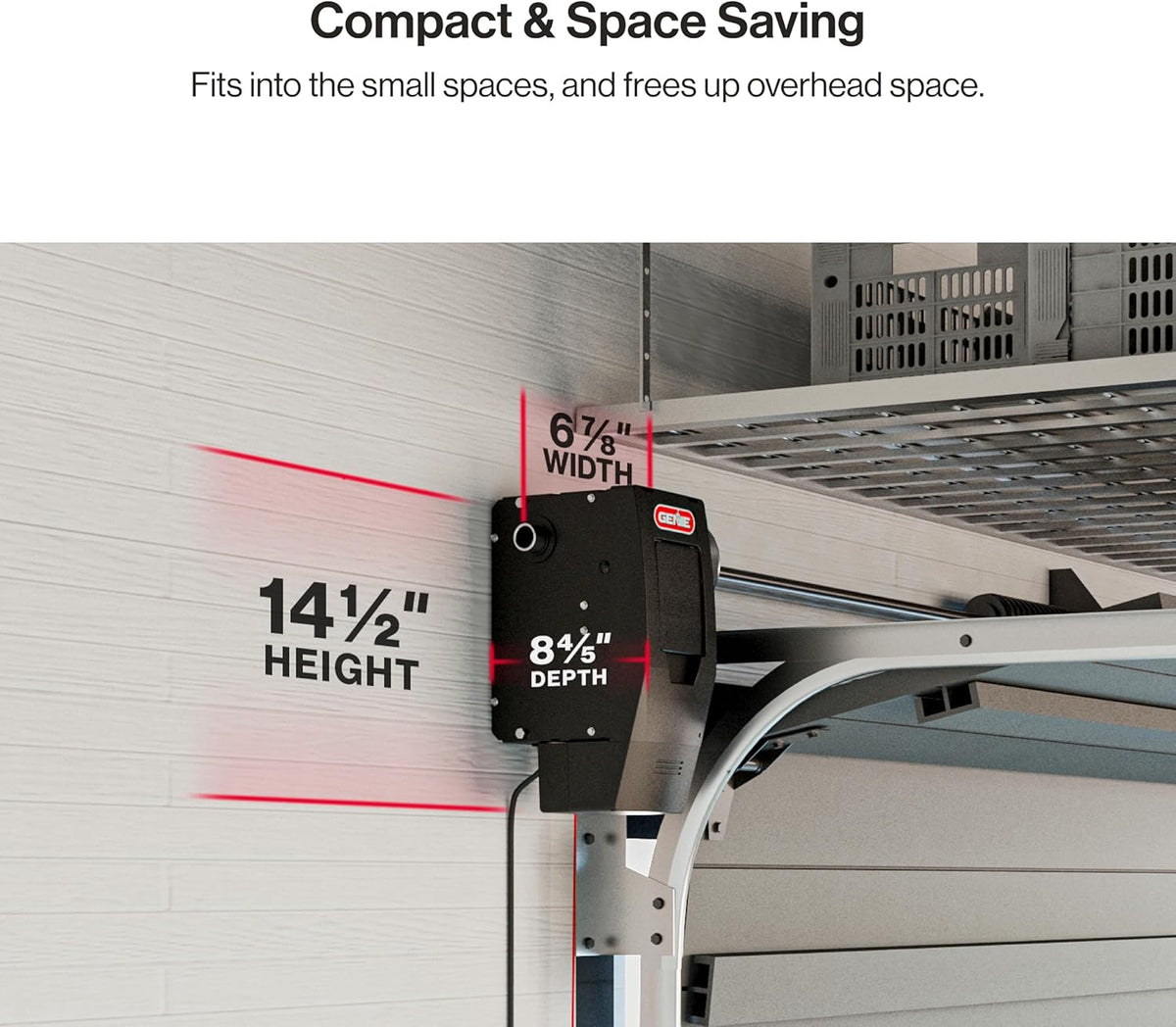 B6172H Wall Mount Smart Garage Door Opener, DC Motor Lifts up to 14Ft High 850Lbs, Black