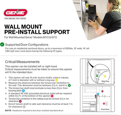 B6172H Wall Mount Smart Garage Door Opener, DC Motor Lifts up to 14Ft High 850Lbs, Black