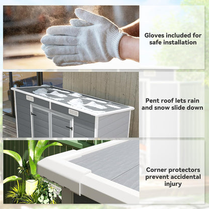 8' X 4' Outdoor Storage Shed, Waterproof Resin Plastic Shed with Floor, Window, Lockable Doors and Vents, All-Weather Garden Tool Shed for Backyard, Patio, Lawn, Gray