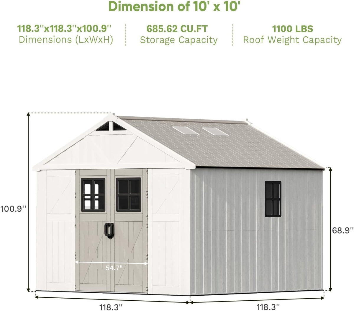 10X10 FT Resin Outdoor Storage Shed with Floor, Beige