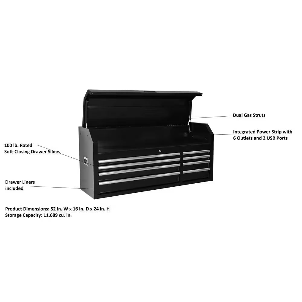 Modular Tool Storage 52 In. W X 16 In. D Standard Duty Black Top Tool Chest