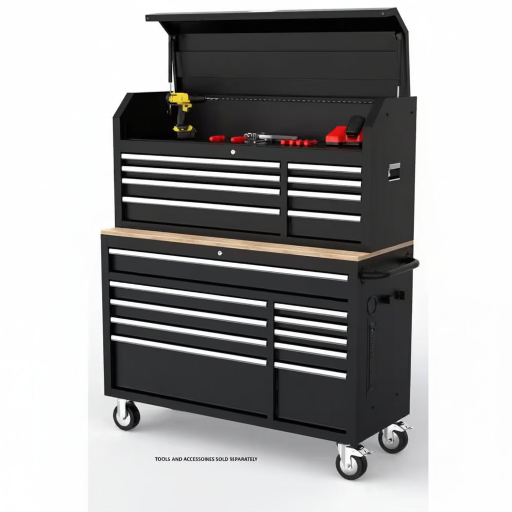 Modular Tool Storage 52 In. W Standard Duty Black Mobile Workbench Cabinet with 8-Drawer Top Tool Chest