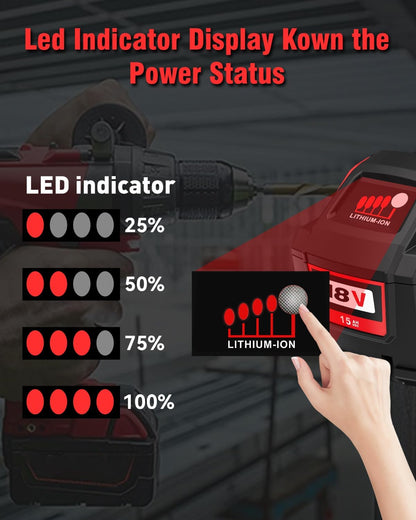 Upgraded 2Packs 18V 15.0Ah Replacement Battery for Milwaukee M-18