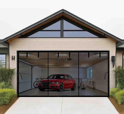 Magnetic Garage Door Screen 16X12Ft for 2 3 Car, Doors Durable Fiberglass Heavy Duty Mesh Magnetic Net, Pets Friendly Retractable for Carport Garage Patio Porch (Black, 16X12Ft)
