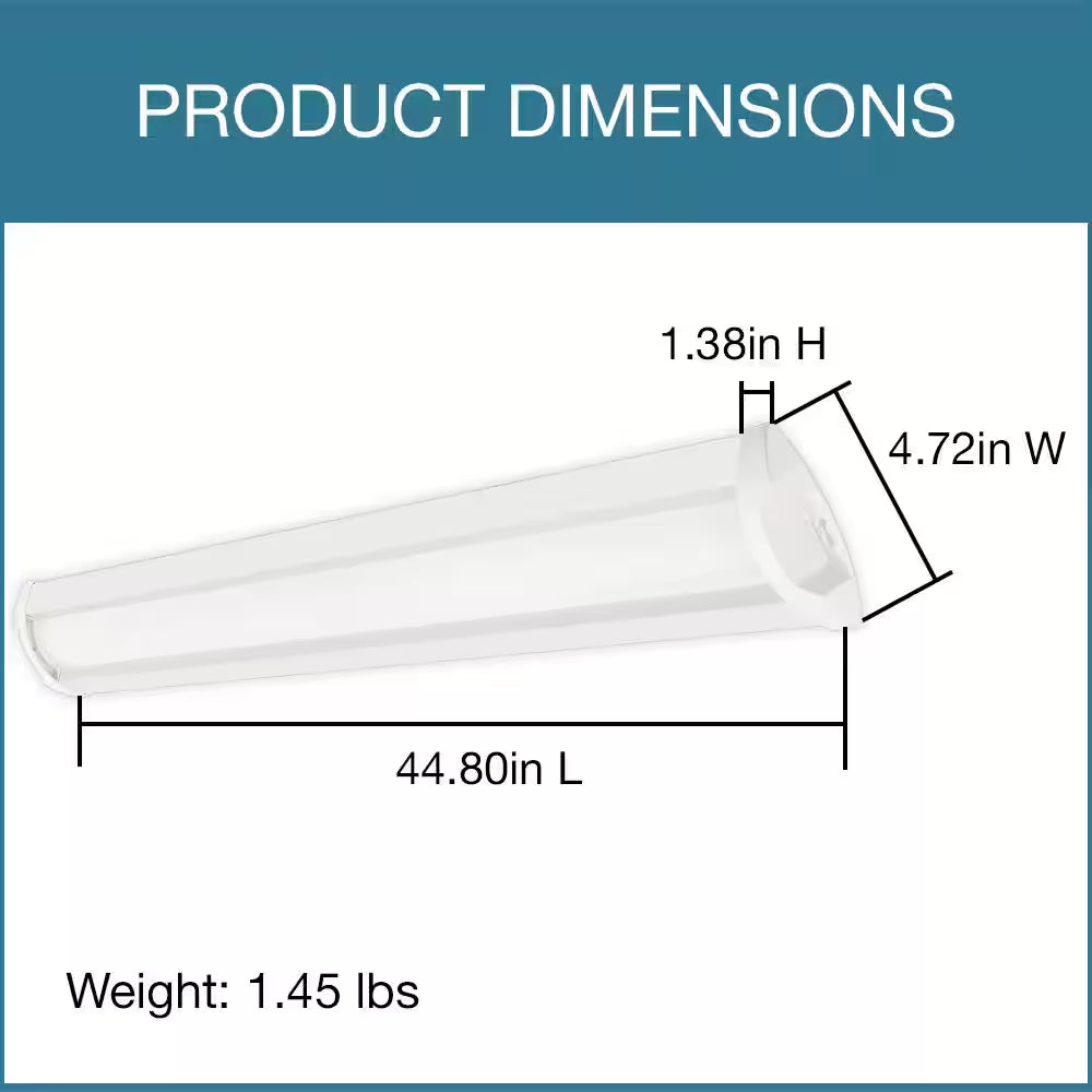 1-Pack 44 In. 3400 Lumens Easy Install LED Wraparound Light Fixture 120V Bright White 4000K Garage Lighting Closet Light