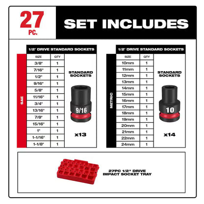 SHOCKWAVE Impact-Duty 1/2 In. Drive Metric and SAE Standard Impact Socket Set (27-Piece)