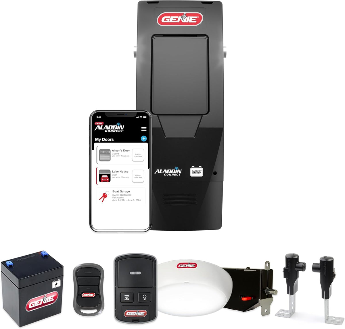B6172H Wall Mount Smart Garage Door Opener, DC Motor Lifts up to 14Ft High 850Lbs, Black