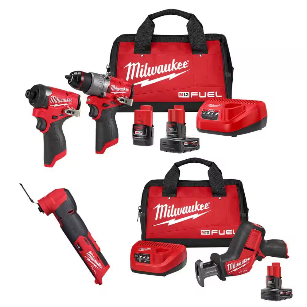 M12 FUEL 12-Volt Lithium-Ion Brushless Cordless Hammer Drill & Impact Driver Combo Kit with Recip Saw Kit and Multi-Tool