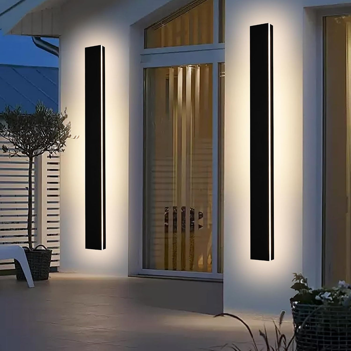 2 Pack 48 Inch Waterproof Outdoor Wall Light, 5.9 Inch Wide Linear Outdoor Garage Lighting Fixtures Long Exterior LED Wall Light for Porch Garage Patio, 3000K-6000K 5CCT