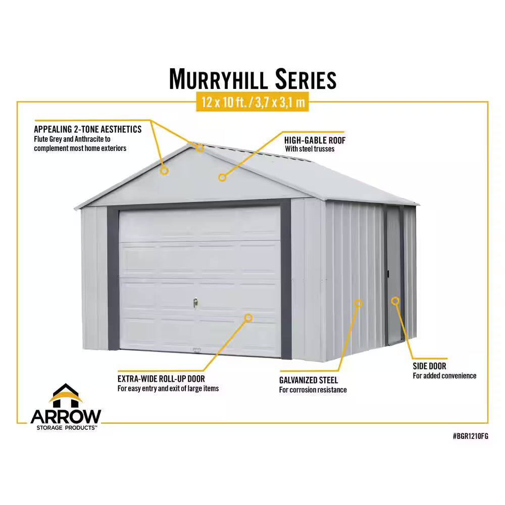 Murry Hill 12 Ft. W X 17 Ft. D 2-Tone Gray Steel Garage and Storage Building with Side Door and High-Gable Roof