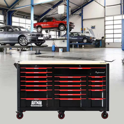 68.5 In. D X 19 In. W 7+12 Drawers Heavy Duty Black and Red Metal Rolling Tool Chest Combo for Workshops and Labs