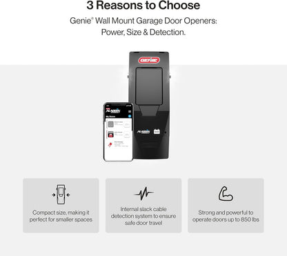 B6172H Wall Mount Smart Garage Door Opener, DC Motor Lifts up to 14Ft High 850Lbs, Black