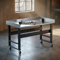 60-In W X 34.375-In H Rolling Powder Coated Finish Stainless Steel Adjustable Height Work Bench — Studio Shot