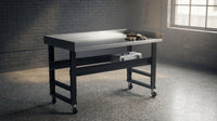 60-In W X 34.375-In H Rolling Powder Coated Finish Stainless Steel Adjustable Height Work Bench — Lifestyle
