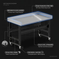 60-In W X 34.375-In H Rolling Powder Coated Finish Stainless Steel Adjustable Height Work Bench — How It Works