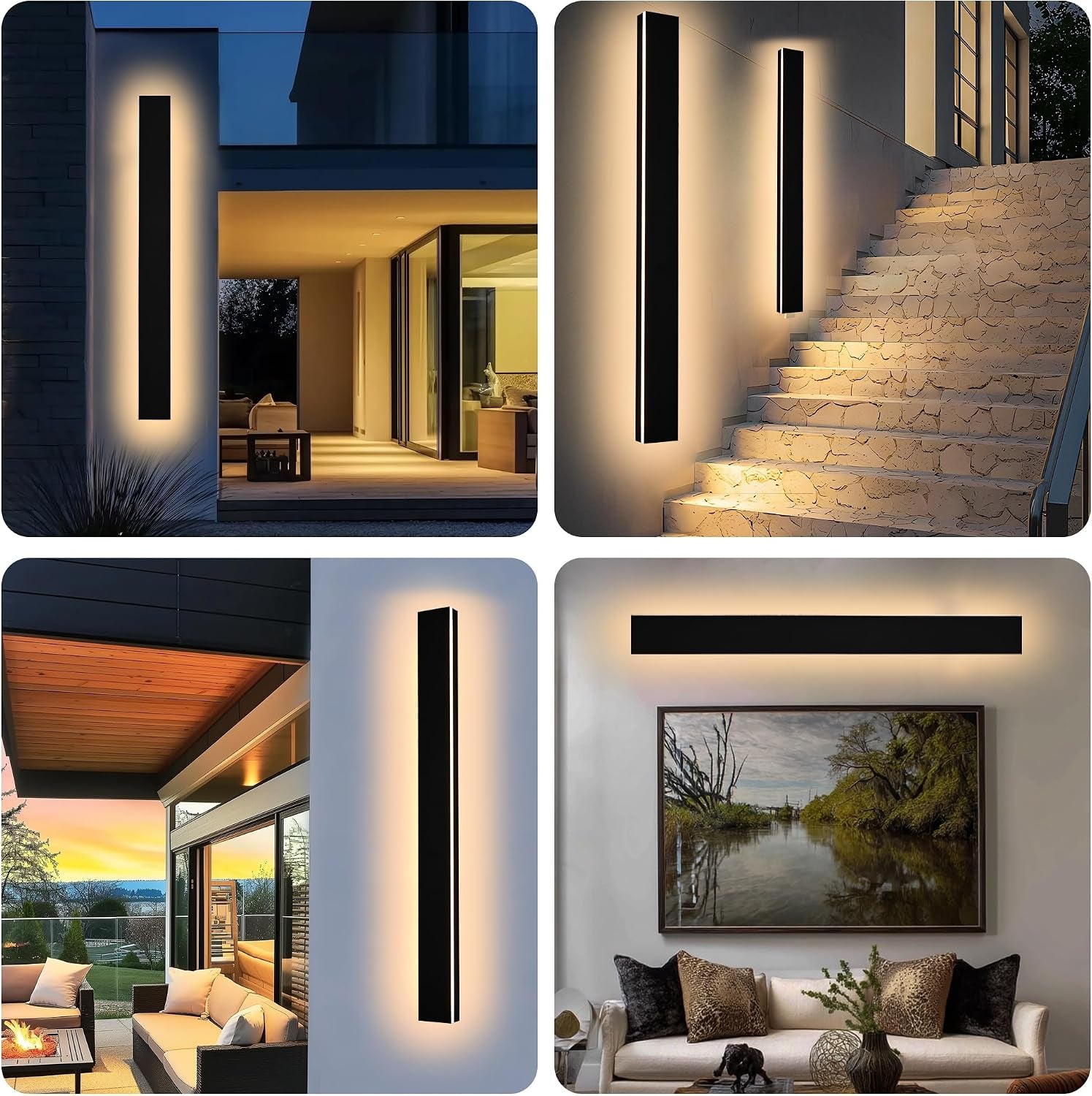 2 Pack 48 Inch Waterproof Outdoor Wall Light, 5.9 Inch Wide Linear Outdoor Garage Lighting Fixtures Long Exterior LED Wall Light for Porch Garage Patio, 3000K-6000K 5CCT