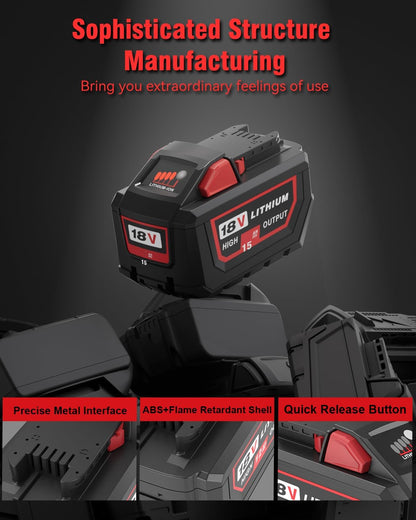 Upgraded 2Packs 18V 15.0Ah Replacement Battery for Milwaukee M-18