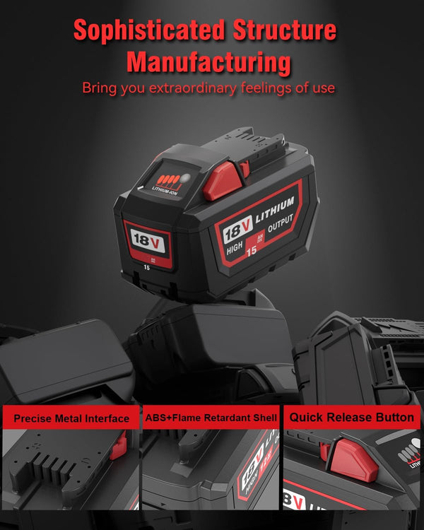 Upgraded 2Packs 18V 15.0Ah Replacement Battery for Milwaukee M-18