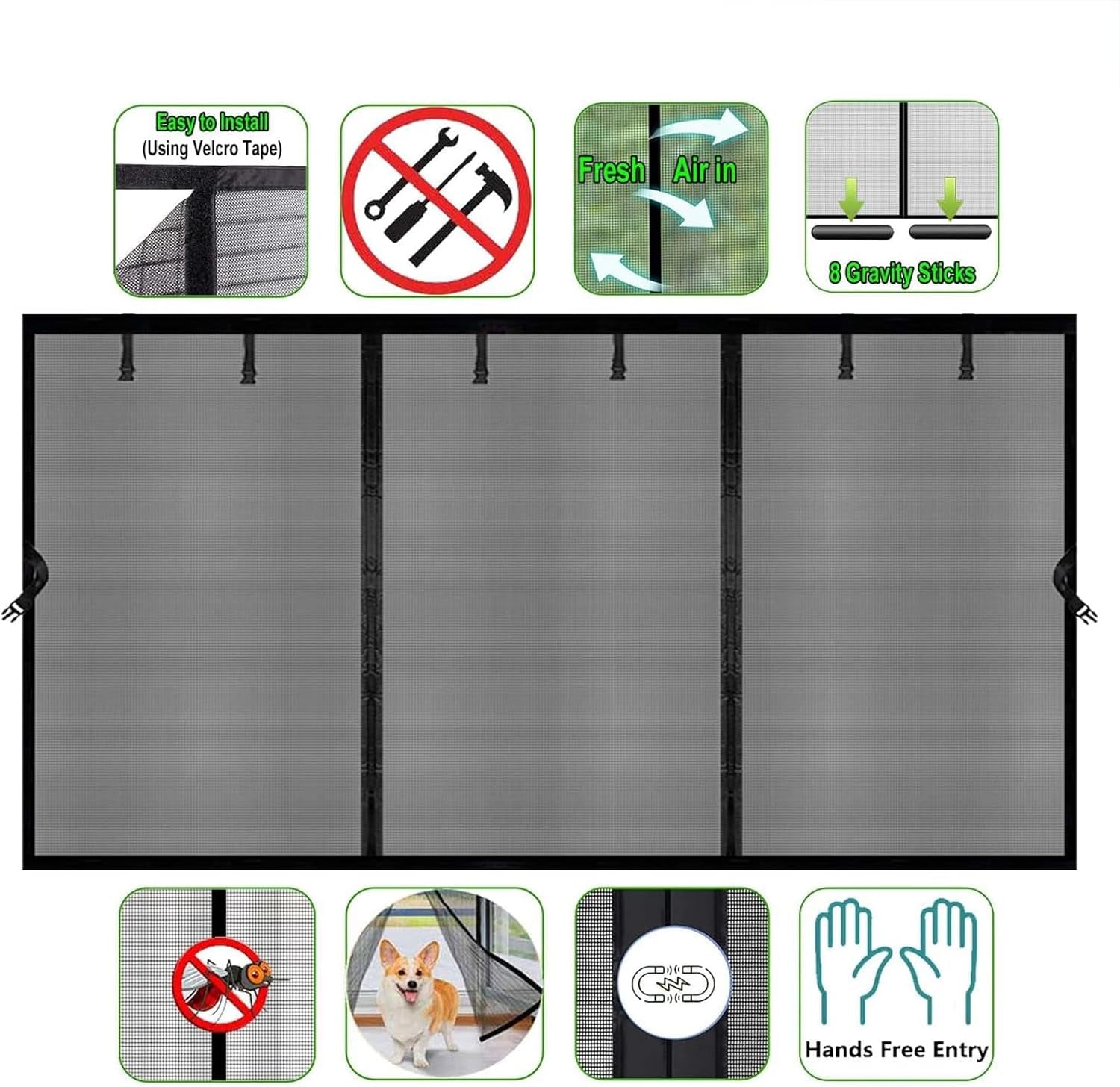 Magnetic Garage Door Screen 16X12Ft for 2 3 Car, Doors Durable Fiberglass Heavy Duty Mesh Magnetic Net, Pets Friendly Retractable for Carport Garage Patio Porch (Black, 16X12Ft)