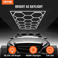 Hexagon Garage Lights, 66300LM, 6500K 15 Grid Systems Honeycomb Hexagonal Garage LED Lights, DIY Cool White Car Detailing Ceiling Lighting Bright Shop Light for Gym Basement Workshop