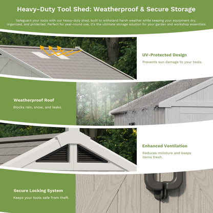 10X10 FT Resin Outdoor Storage Shed with Floor, Beige