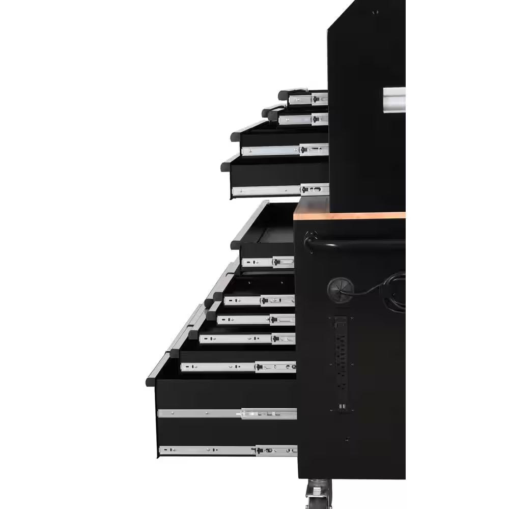 Modular Tool Storage 52 In. W Standard Duty Black Mobile Workbench Cabinet with 8-Drawer Top Tool Chest