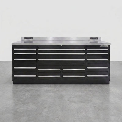 Industrial Workbench Built for Heavy-Duty Use, 17 Drawers, 5000 lb Capacity, Powder-Coated Steel Finish