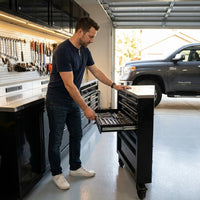 7FT Workbench Built for Industrial Strength, 17 Drawers, 5000lb Capacity, Powder-Coated Finish — Lifestyle
