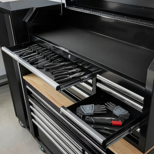 Modular Tool Storage 52 In. W Standard Duty Black Mobile Workbench Cabinet with 8-Drawer Top Tool Chest