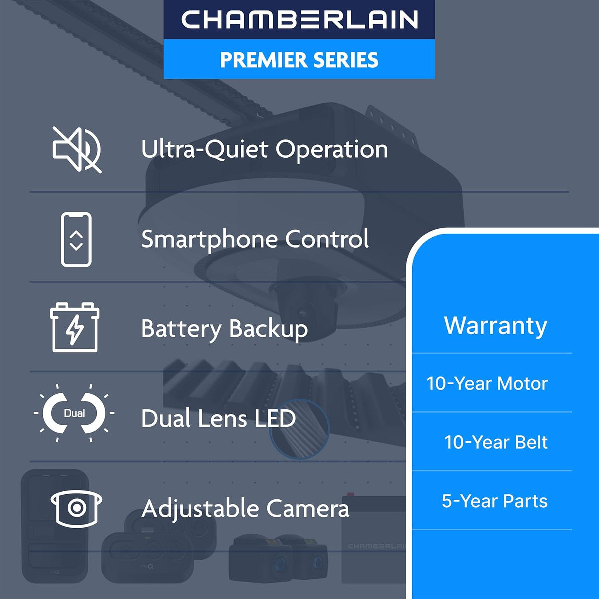 Belt Drive Myq Garage Door Opener, 1-1/4HP, Adjustable Camera
