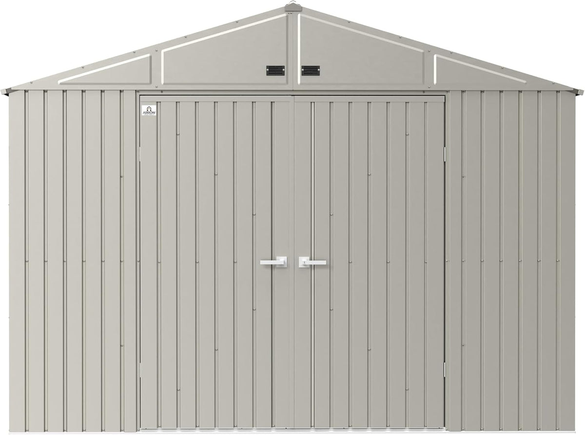 Shed Elite 10' X 14' Tall Outdoor Steel Storage Shed with High Gable and Lockable Doors Storage Building, Cool Grey