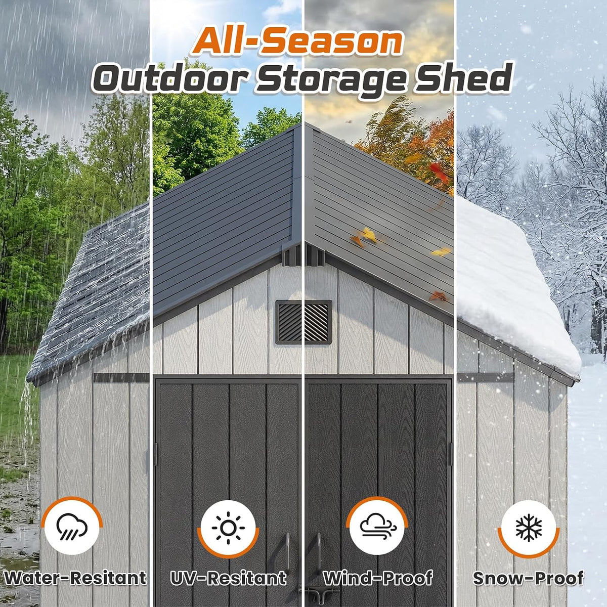 Outdoor Storage Shed, 8X15Ft Resin Shed with Floor & Windows, Thickened Heavy Duty All-Weather Garden Tool Shed for Backyard, Patio, Lawn, Gray
