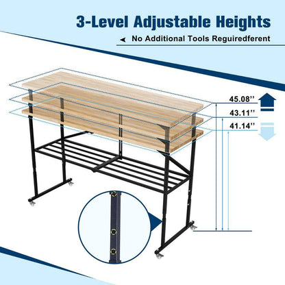 68 In. W X 21 In. D Adjustable Solid Wood Top Workbench Foldable Hardwood Workbench with Wheels
