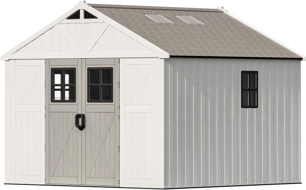 10X10 FT Resin Outdoor Storage Shed with Floor, Beige