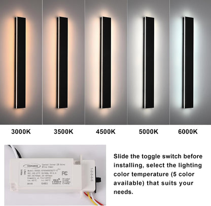 2 Pack 48 Inch Waterproof Outdoor Wall Light, 5.9 Inch Wide Linear Outdoor Garage Lighting Fixtures Long Exterior LED Wall Light for Porch Garage Patio, 3000K-6000K 5CCT