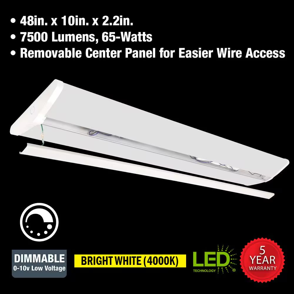 4-Pack 4 Ft. 7500 Lumens LED Wraparound Light Fixture 65W 120-277V Bright White 4000K Dimmable Garage Lighting