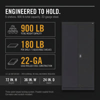 Elite Series 36 In. W X 72 In. H X 24 In. D 22-Gauge 5-Shelf Steel Freestanding Garage Storage Cabinet in Black — Results & Stats