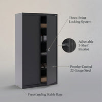 Elite Series 36 In. W X 72 In. H X 24 In. D 22-Gauge 5-Shelf Steel Freestanding Garage Storage Cabinet in Black — infographic