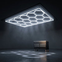 Hexagon Garage Lights, 66300LM, 6500K 15 Grid Systems Honeycomb Hexagonal Garage LED Lights, DIY Cool White Car Detailing Ceiling Lighting Bright Shop Light for Gym Basement Workshop — Studio Shot