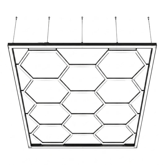 Hexagon Garage Lights, 66300LM, 6500K 15 Grid Systems Honeycomb Hexagonal Garage LED Lights, DIY Cool White Car Detailing Ceiling Lighting Bright Shop Light for Gym Basement Workshop — Studio Shot
