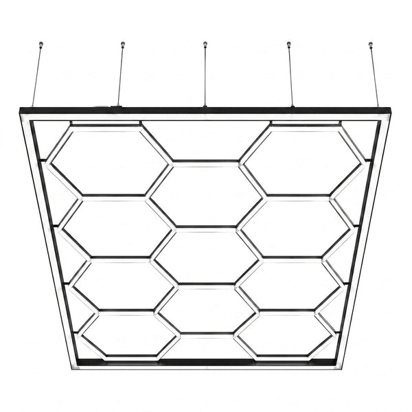Hexagon Garage Lights, 66300LM, 6500K 15 Grid Systems Honeycomb Hexagonal Garage LED Lights, DIY Cool White Car Detailing Ceiling Lighting Bright Shop Light for Gym Basement Workshop — Studio Shot