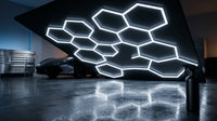 Hexagon Garage Lights, 66300LM, 6500K 15 Grid Systems Honeycomb Hexagonal Garage LED Lights, DIY Cool White Car Detailing Ceiling Lighting Bright Shop Light for Gym Basement Workshop — Lifestyle