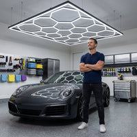 Hexagon Garage Lights, 66300LM, 6500K 15 Grid Systems Honeycomb Hexagonal Garage LED Lights, DIY Cool White Car Detailing Ceiling Lighting Bright Shop Light for Gym Basement Workshop — Lifestyle