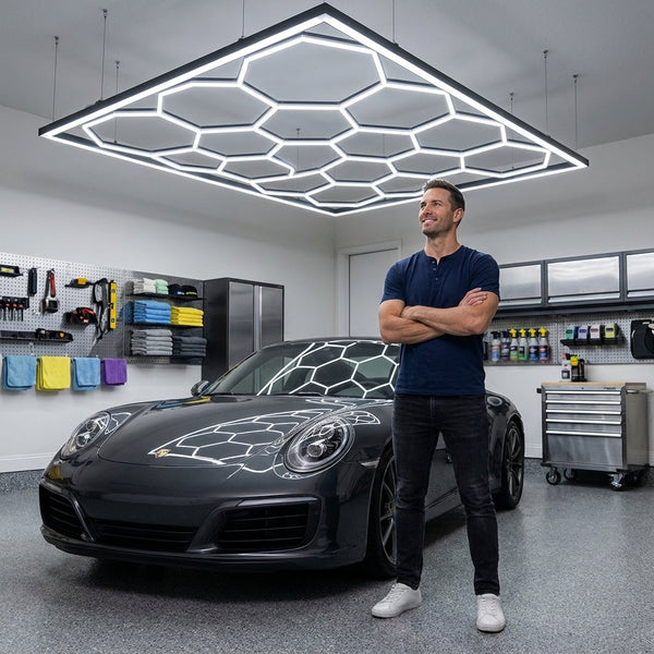 Hexagon LED Garage Lights Engineered for Bright Workspaces, 66300 Lumens, 15 Grid System, 6500K Cool White