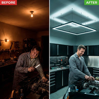 High Bright 39000LM LED Garage Light - 46" Rectangle Fixture for Workshop & Gym — Before & After