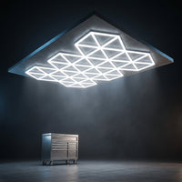 Triangle LED Garage Light - 71 Pack Hexagonal Lights, 710W 78100LM Super Bright Garage Ceiling Lights, Larger Size Honeycomb Light for Warehouse Workshop Gym Basement Car Care Wash Room — Studio Shot