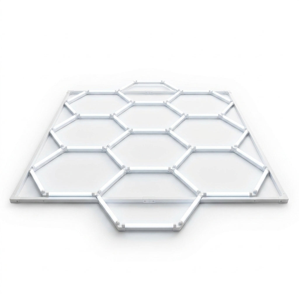 Triangle LED Garage Light - 71 Pack Hexagonal Lights, 710W 78100LM Super Bright Garage Ceiling Lights, Larger Size Honeycomb Light for Warehouse Workshop Gym Basement Car Care Wash Room — Studio Shot
